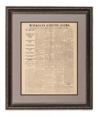 [CHICAGO]. A group of 2 items involving the Great Chicago Fire of 1871, incl. Waukegan Gazette--Extra . 12 October 1871. [ With :] Great Fire aquatint.