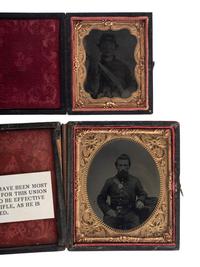 [CIVIL WAR - PHOTOGRAPHY]. A group of 3 tintypes of accoutered infantrymen including one officer, comprising: