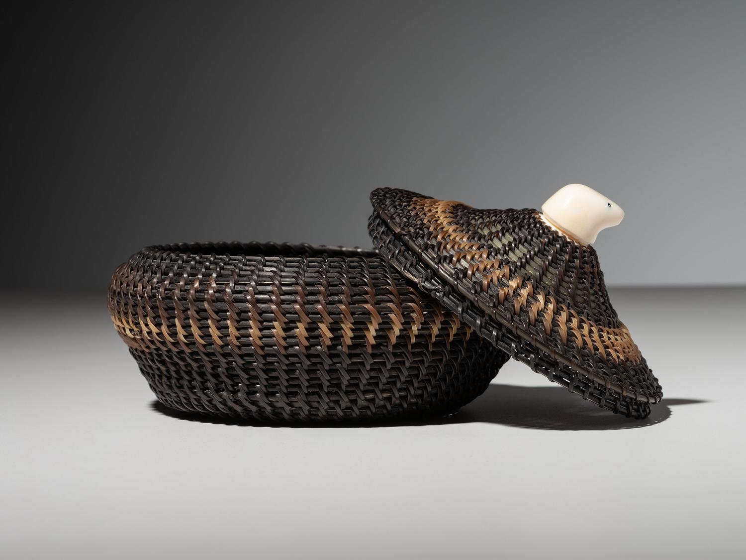 Alaskan Native Baleen Basket, with Walrus Finial