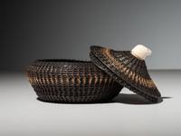 Alaskan Native Baleen Basket, with Walrus Finial