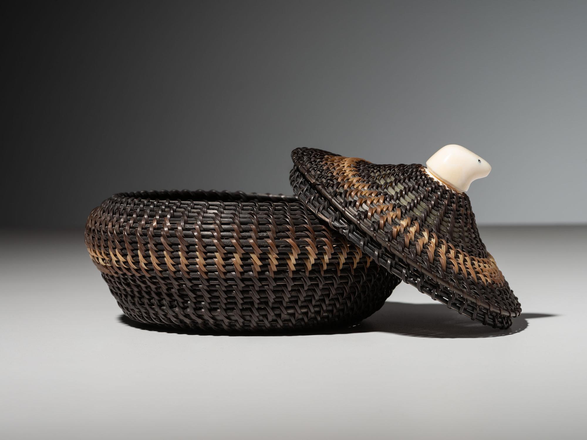 Alaskan Native Baleen Basket, with Walrus Finial