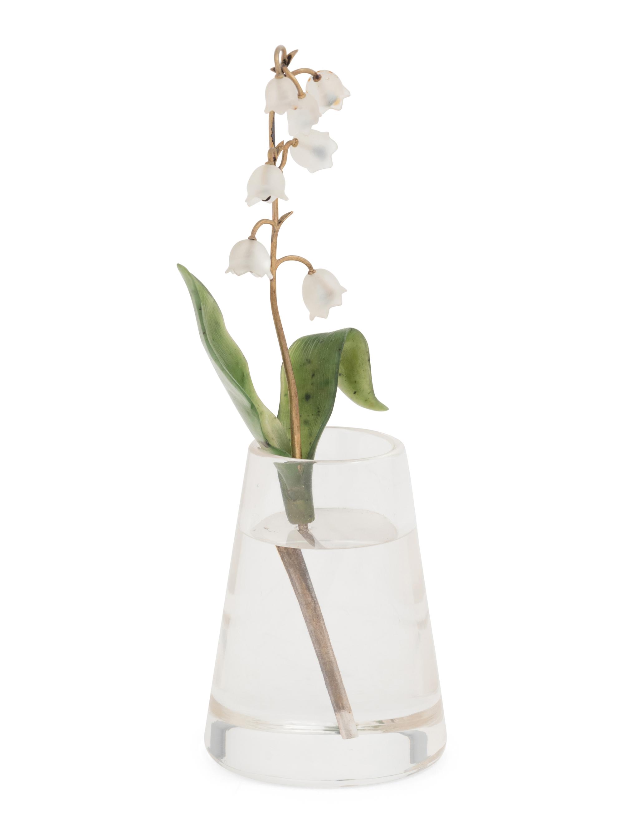 An Important Cartier Carved Rock Crystal, Aventurine and Moonstone Lily of the Valley Flower Study