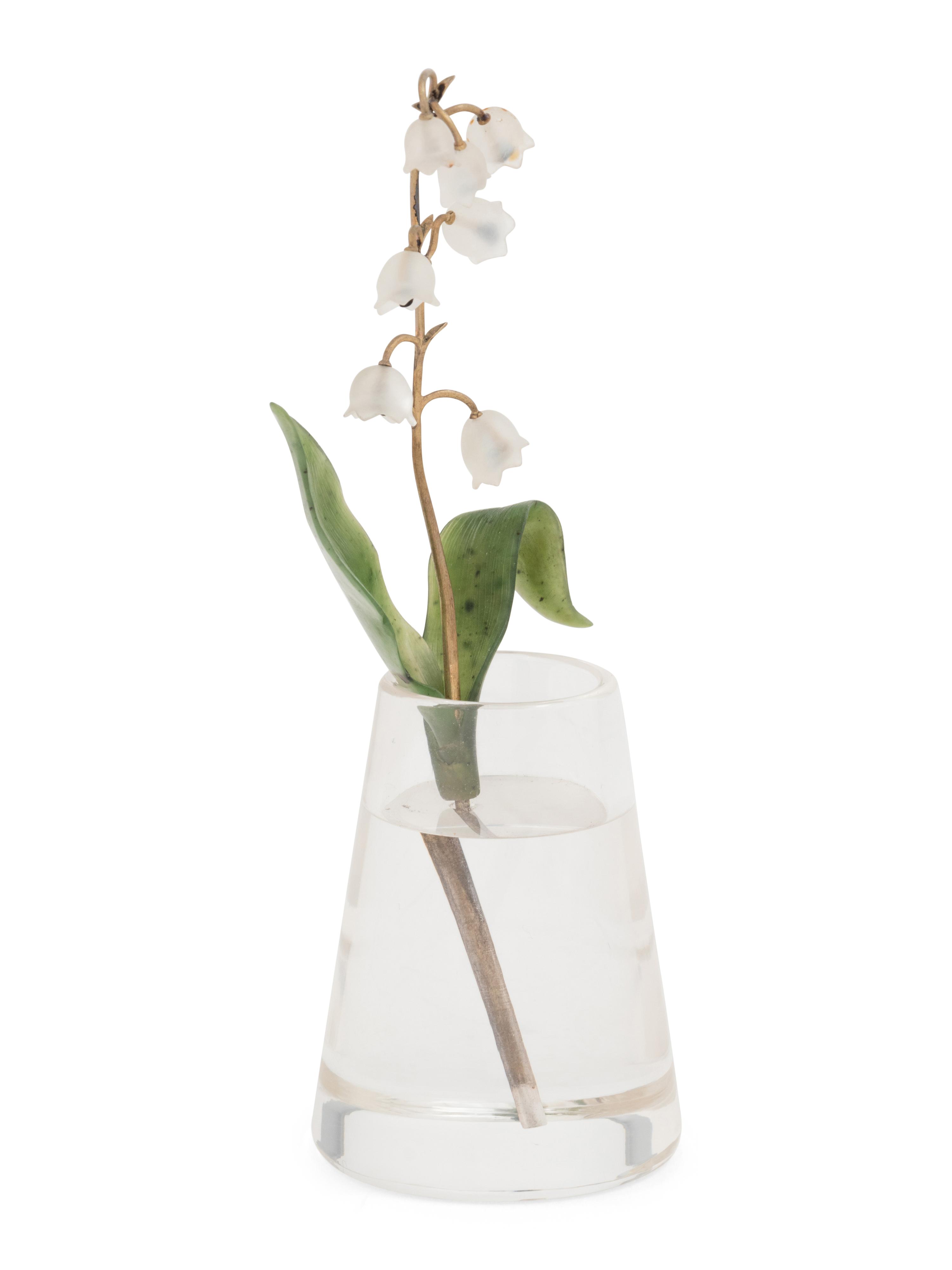 An Important Cartier Carved Rock Crystal, Aventurine and Moonstone Lily of the Valley Flower Study