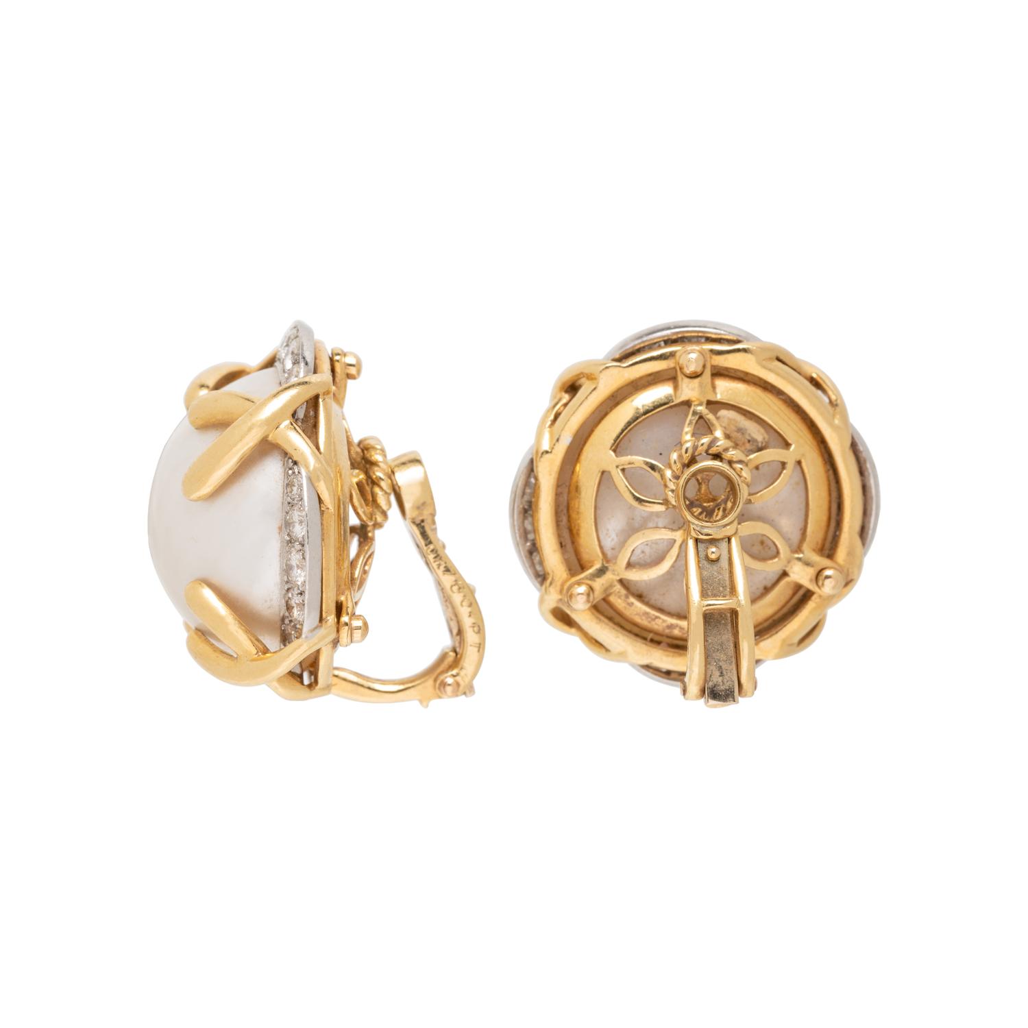 VERDURA, MABÉ CULTURED PEARL AND DIAMOND EARRINGS