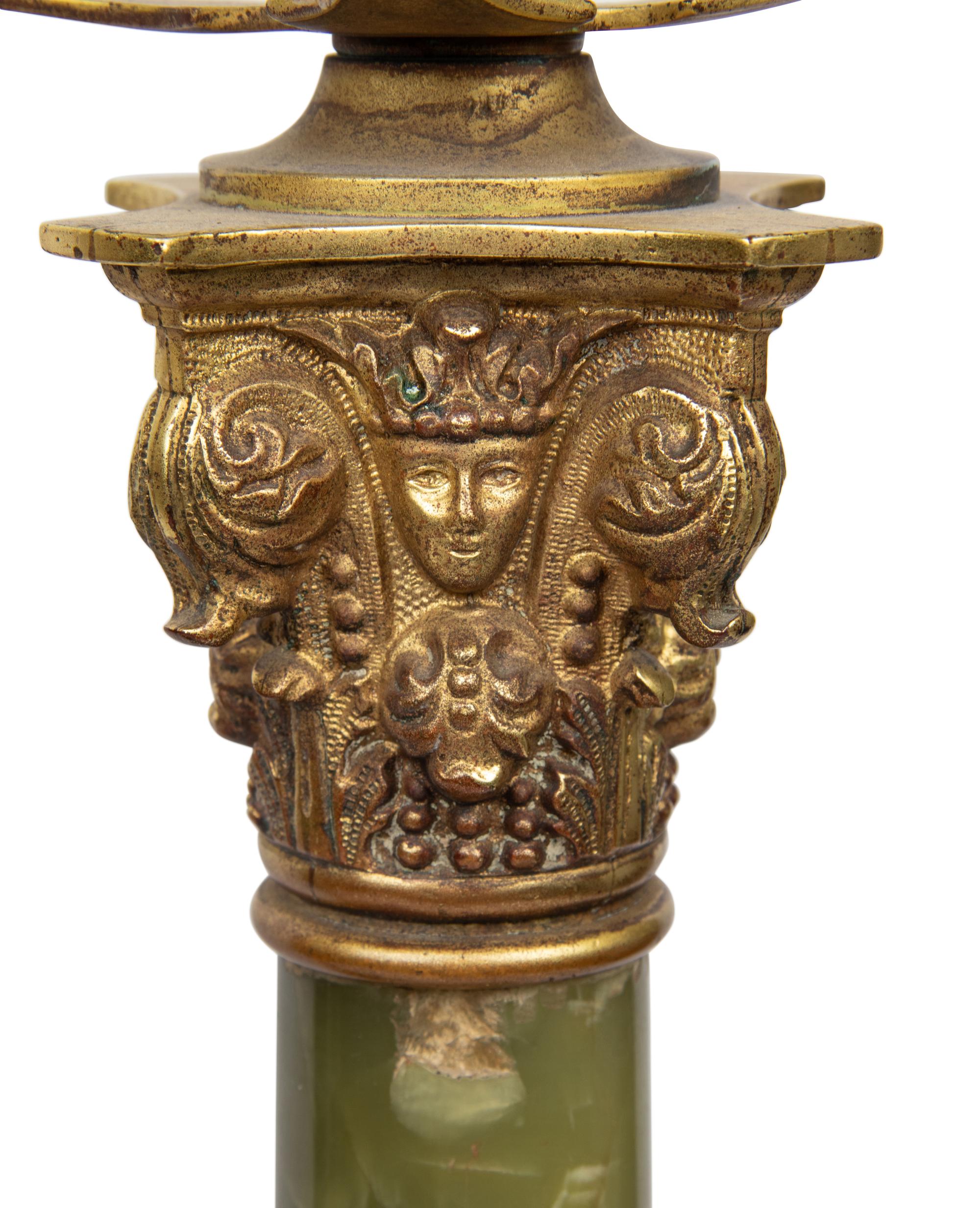 A Pair of Gilt-Metal and Onyx Lamps