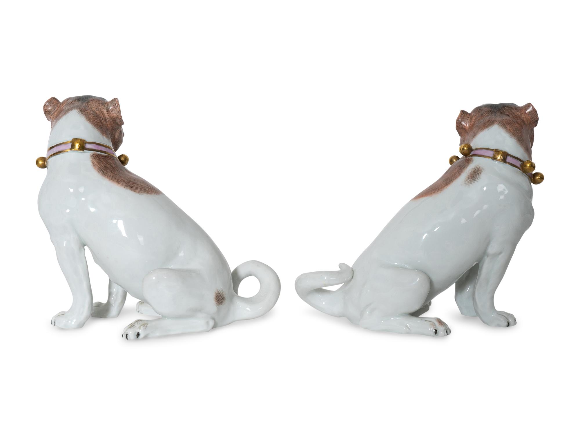 A Pair of Carl Thieme Dresden Porcelain Pug Dog Figures