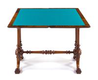 A Victorian Burlwood and Marquetry Game Table Height 28 1/4 x width 38 x depth 18 3/4 inches (closed). — 19TH CENTURY