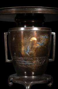 Two Japanese Mixed Metal Flower Arranging Pots, Usubata