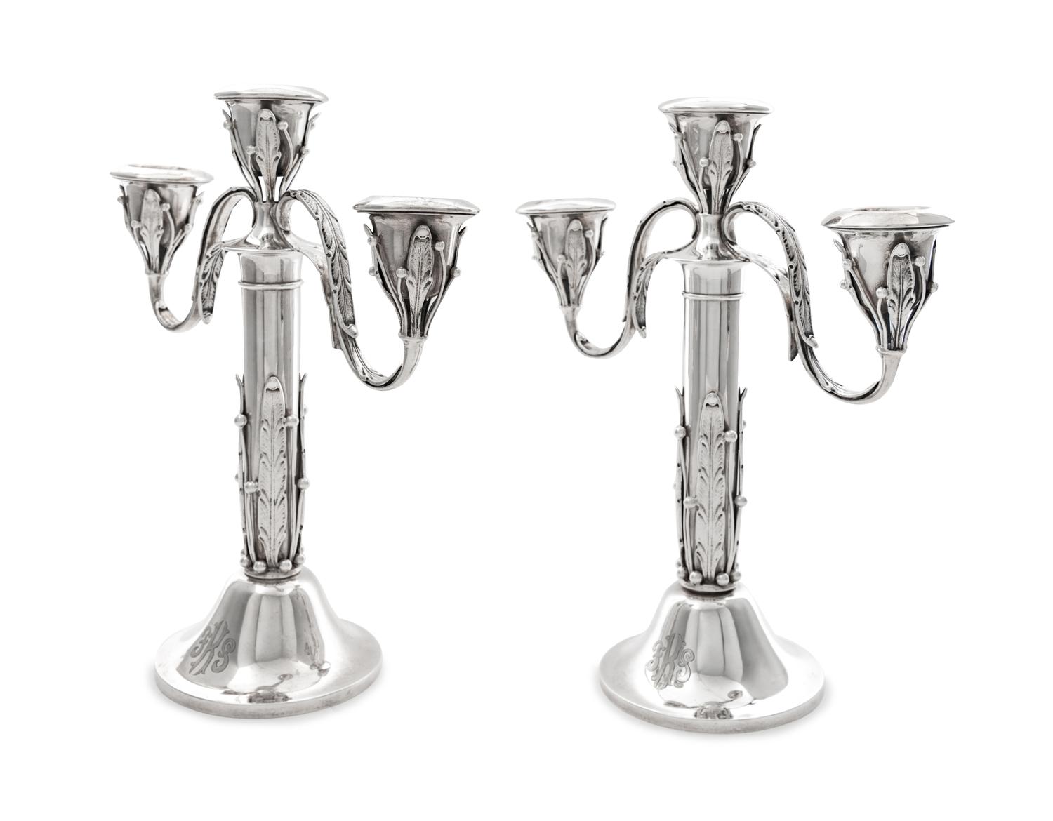 A Pair of American Silver Three-Light Candelabra