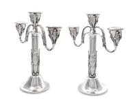 A Pair of American Silver Three-Light Candelabra