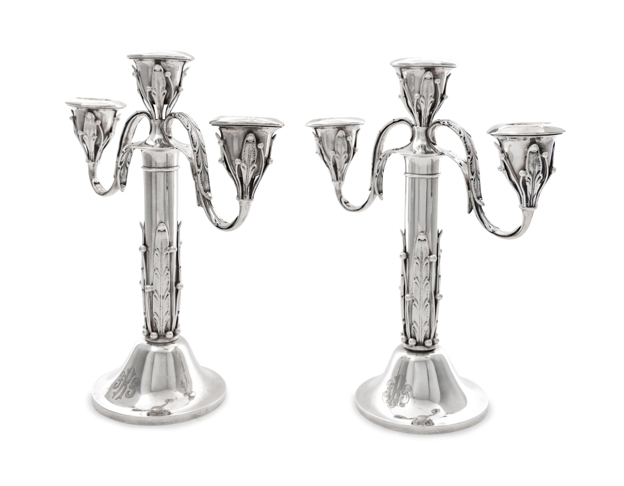 A Pair of American Silver Three-Light Candelabra