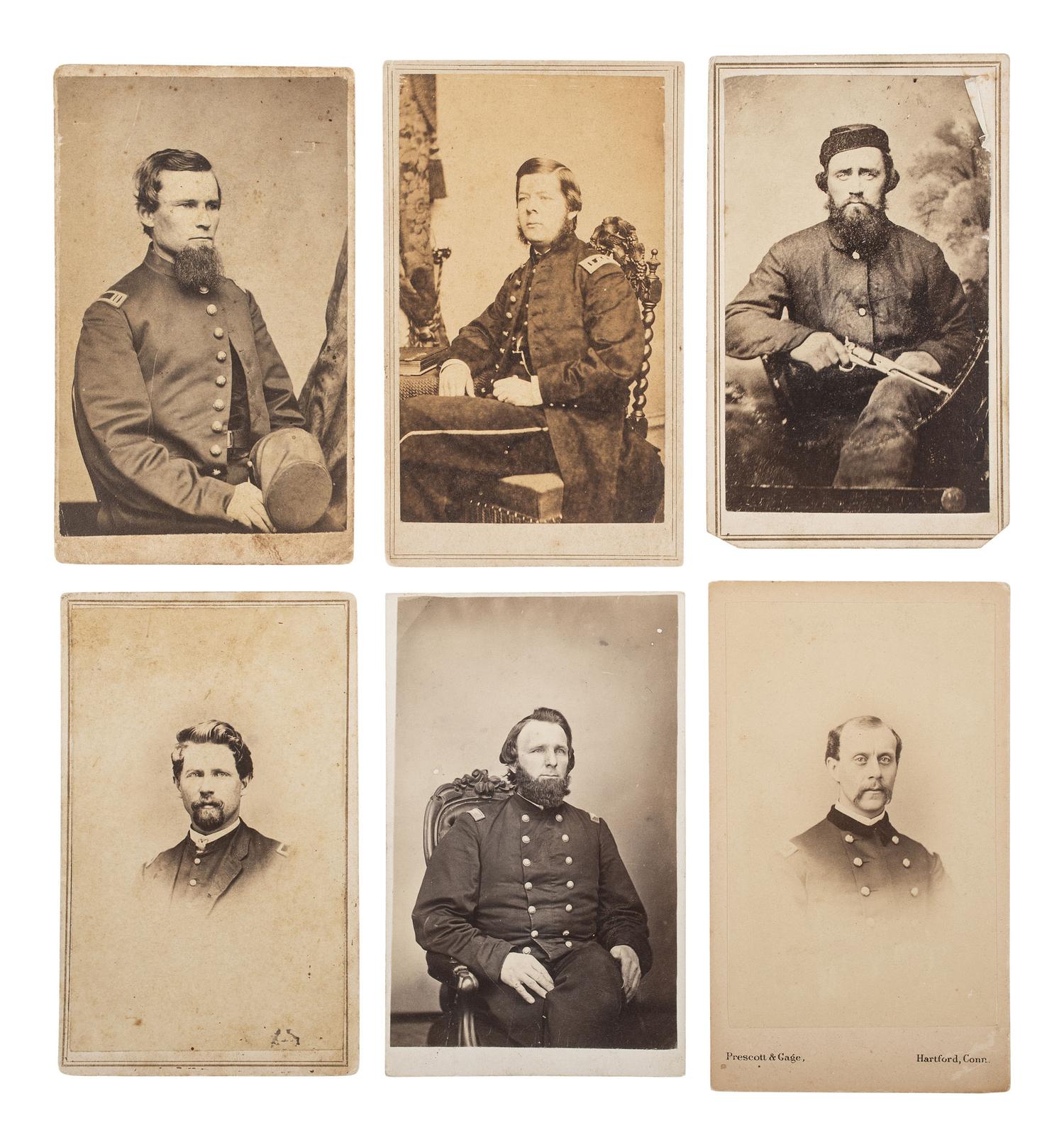 [MILITARIA]. 26 photographs, incl. CDVs of Civil War officers and enlisted men, some identified.