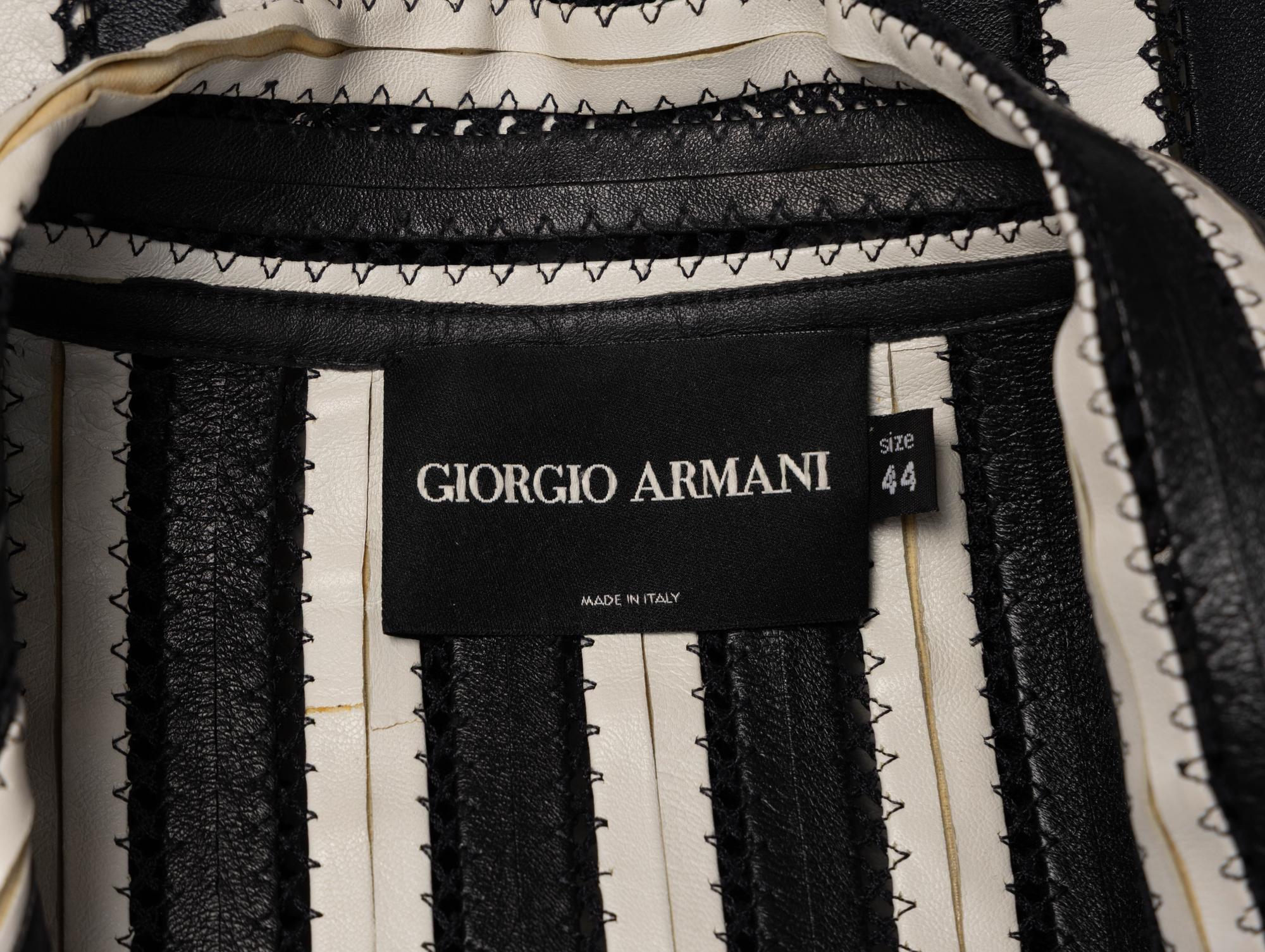 Giorgio Armani, Strip-Pieced Black & White Leather Jacket