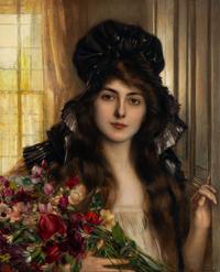 A Young Beauty Holding a Bouquet of Flowers