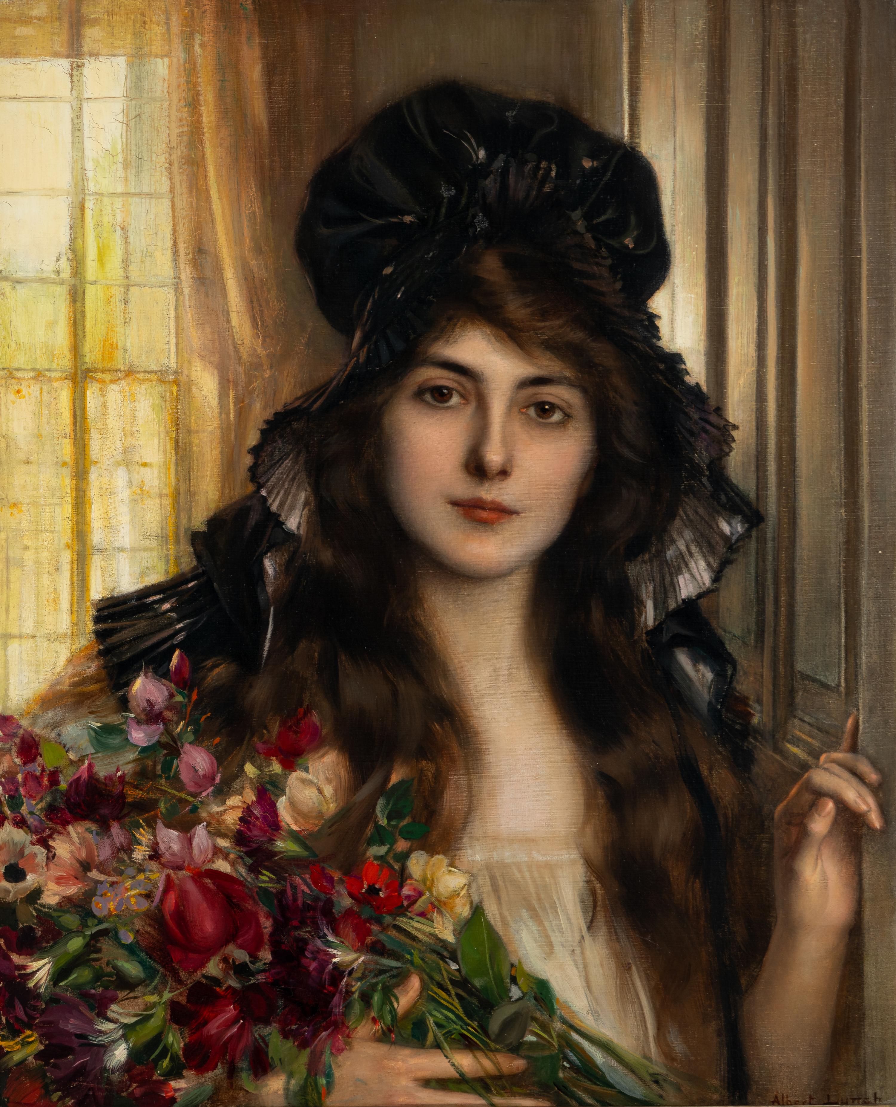 A Young Beauty Holding a Bouquet of Flowers