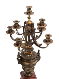 A Monumental French Neoclassical Gilt Bronze and Rouge Marble Clock Garniture