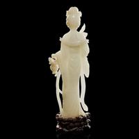 A Chinese carved white jade figure of a meiren 白玉雕美人 19th/early 20th century ????????