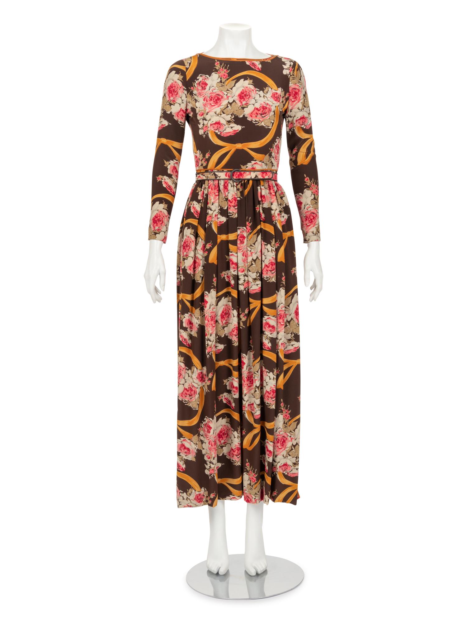 Galanos Floral Printed Dress, 1970s