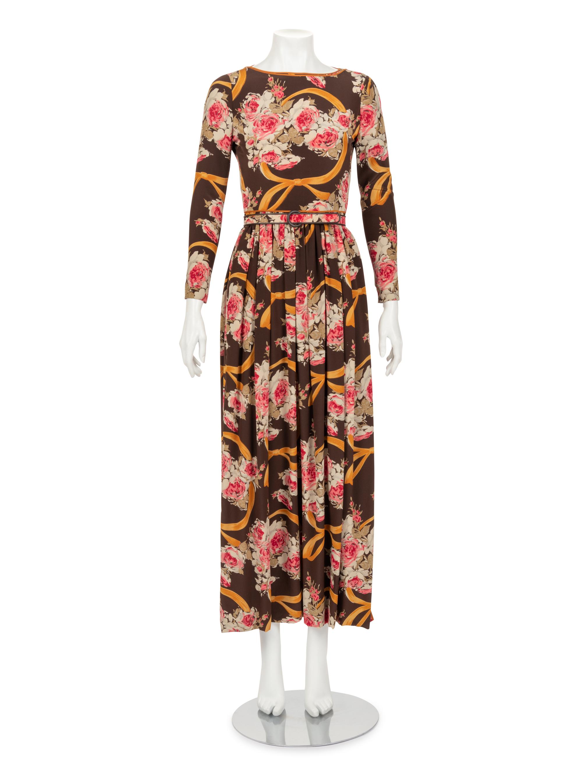 Galanos Floral Printed Dress, 1970s