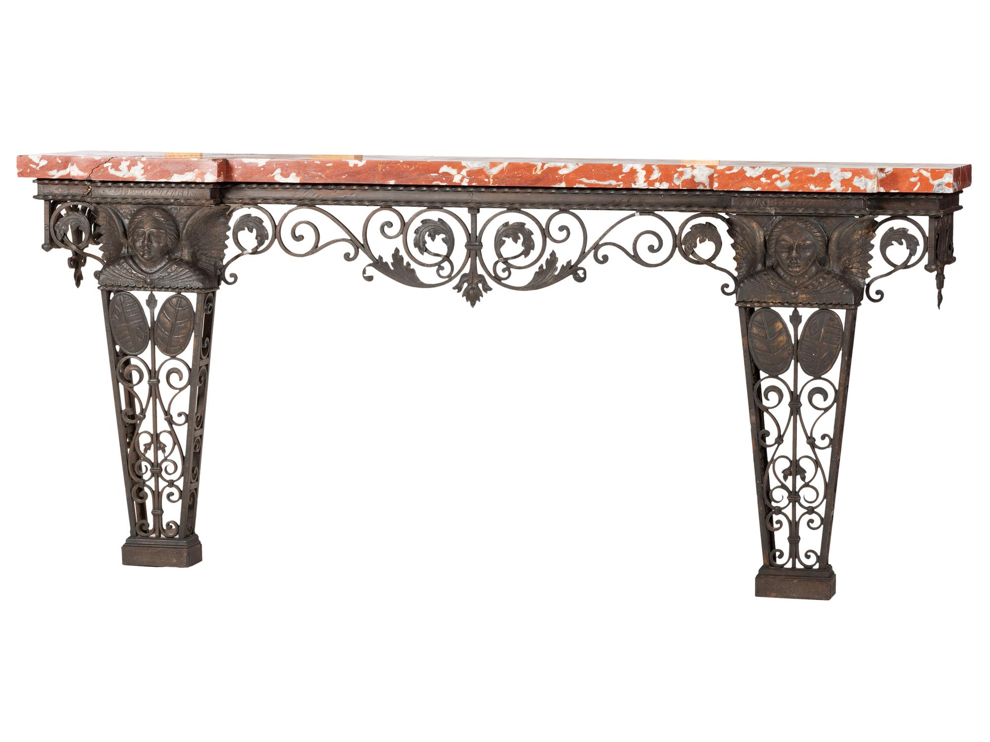 A Cast Iron Marble Top Console Table