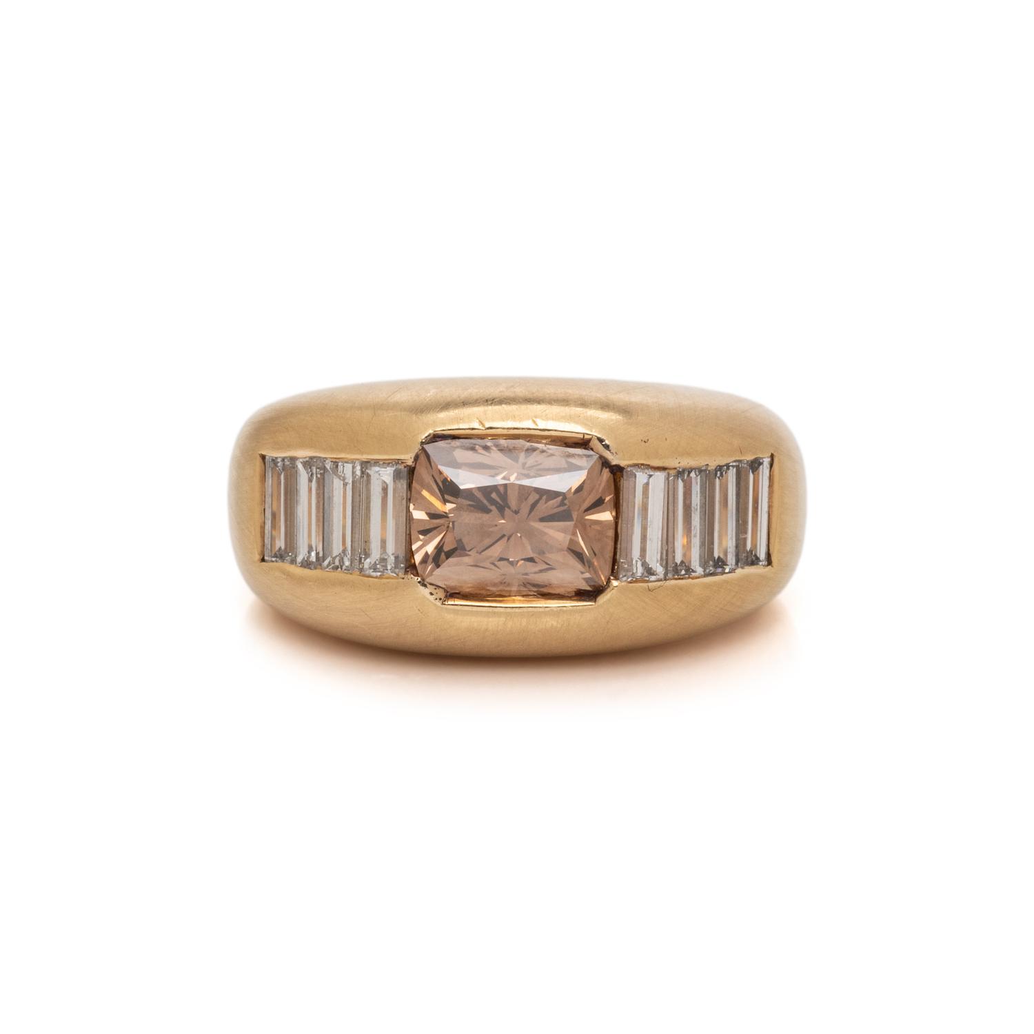 YELLOW GOLD, BROWN DIAMOND, AND DIAMOND RING