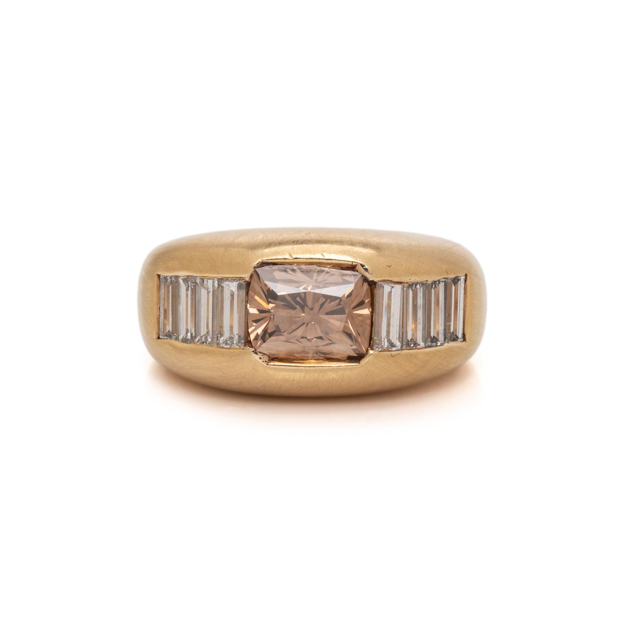YELLOW GOLD, BROWN DIAMOND, AND DIAMOND RING
