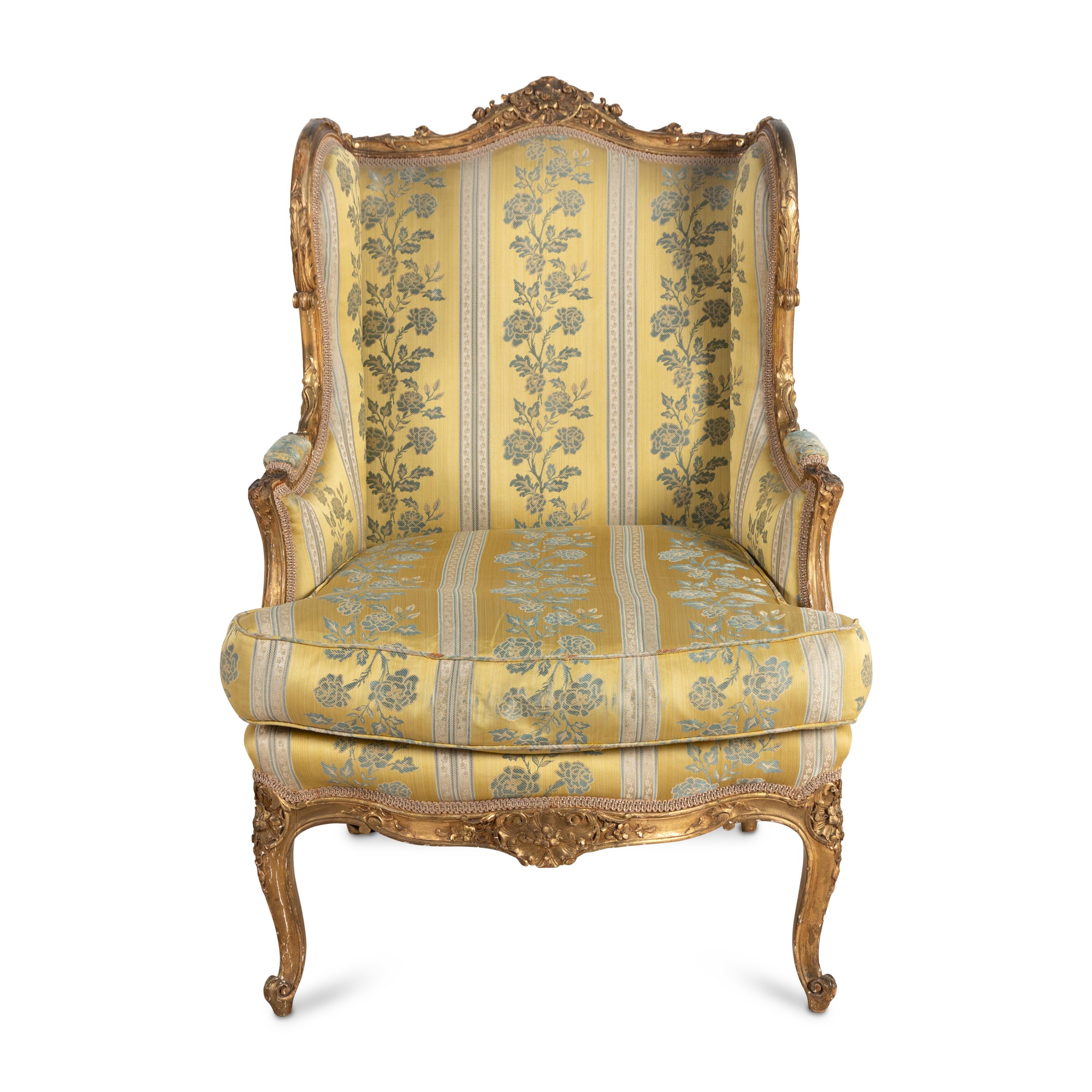 A Louis XV Style Giltwood Bergère