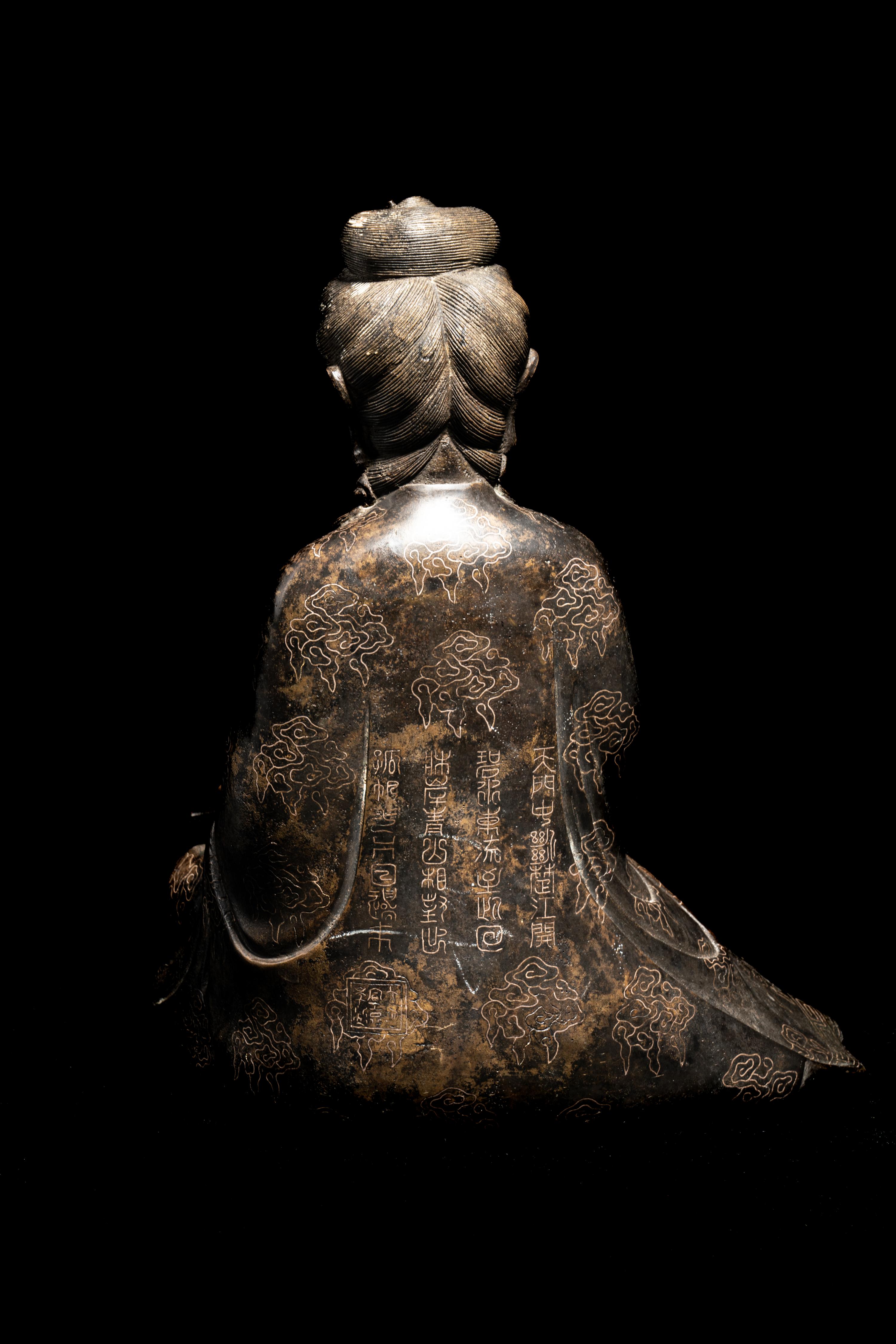 A Silver Wire Inlaid Bronze Figure of Guanyin