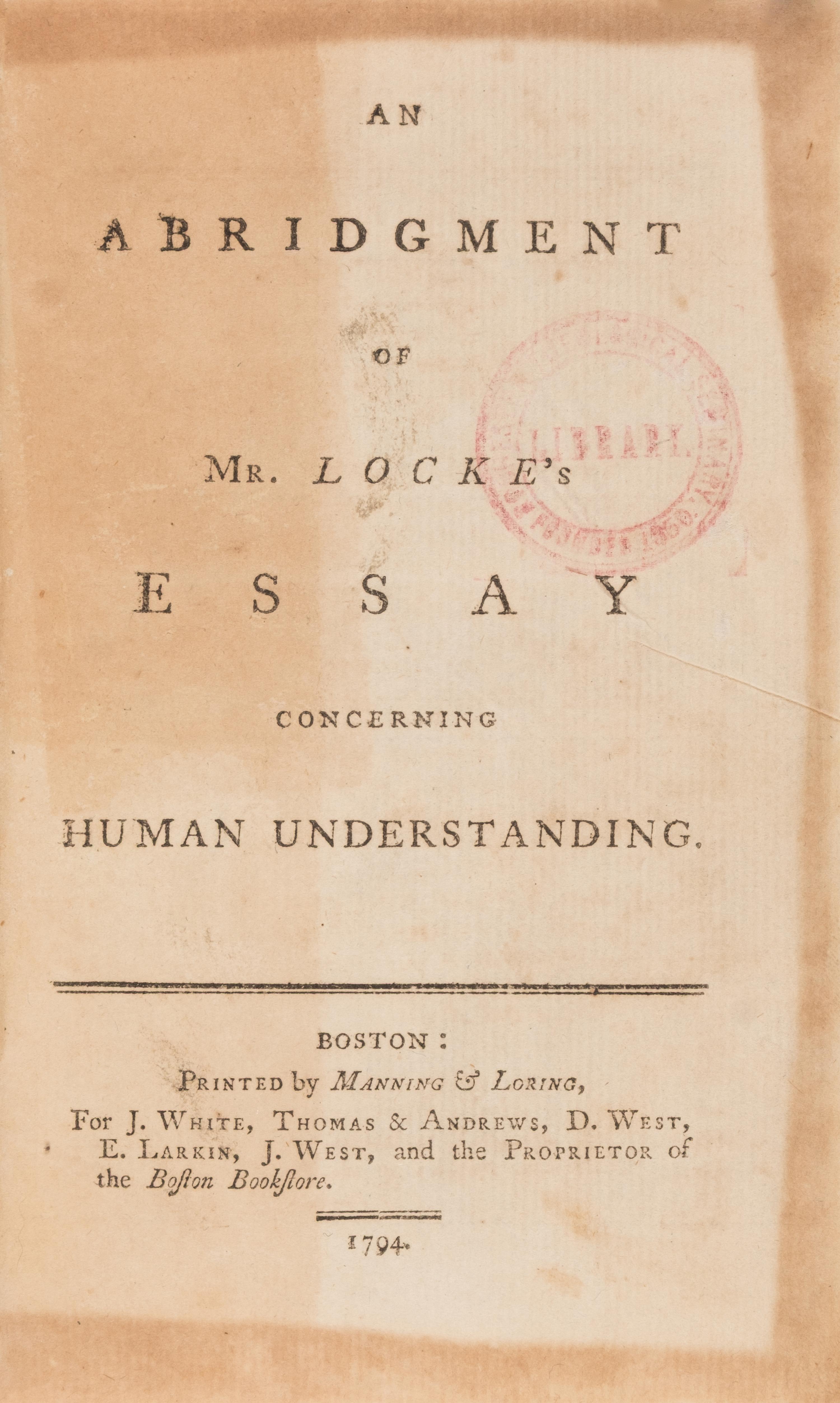 [Philosophy] Locke, John. An Abridgement of Mr. Locke's Essay Concerning Human Understanding