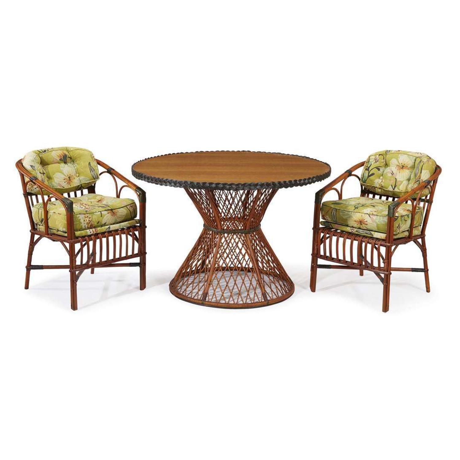A polychrome painted rattan and oak center table american, circa 1900