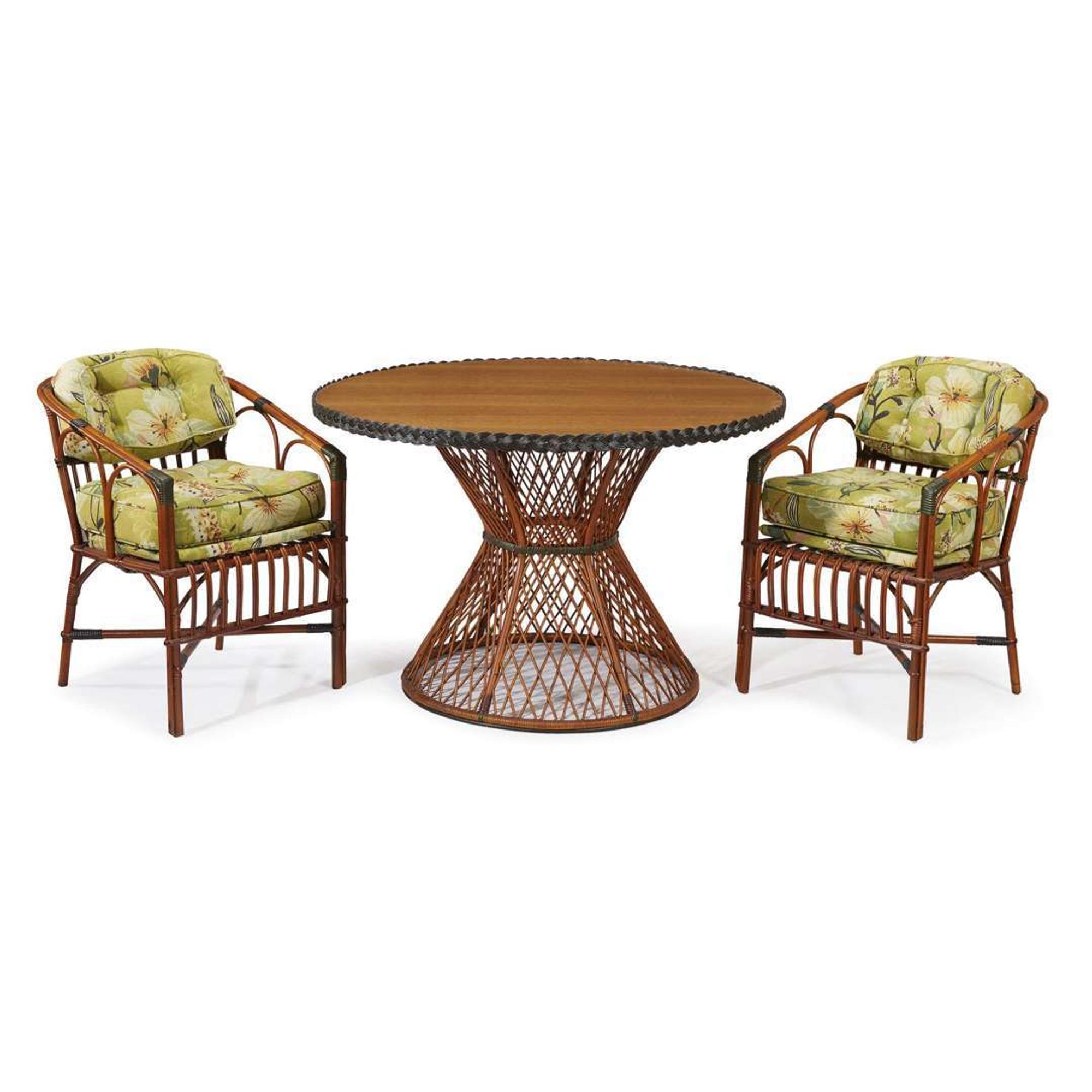 A polychrome painted rattan and oak center table american, circa 1900