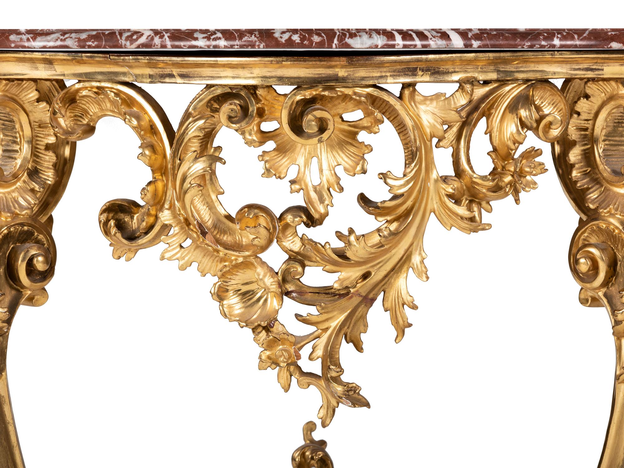 An Italian Giltwood Marble-Top Console Table