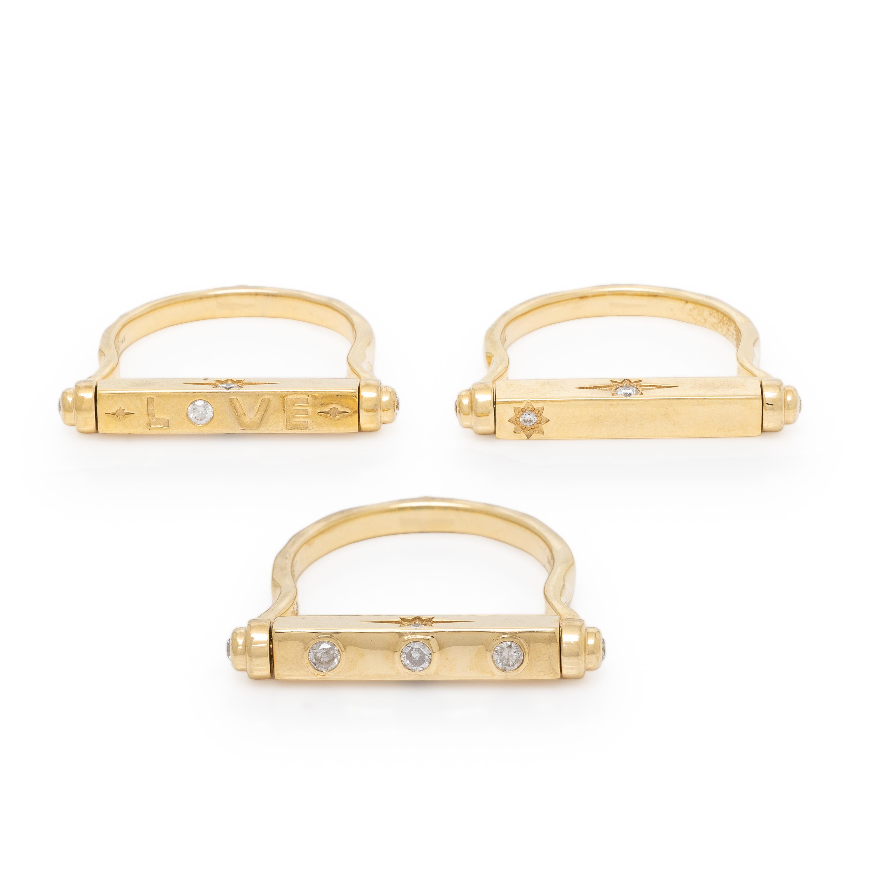 Three Stories, Collection of Three Diamond and Yellow Gold Flip Top Rings