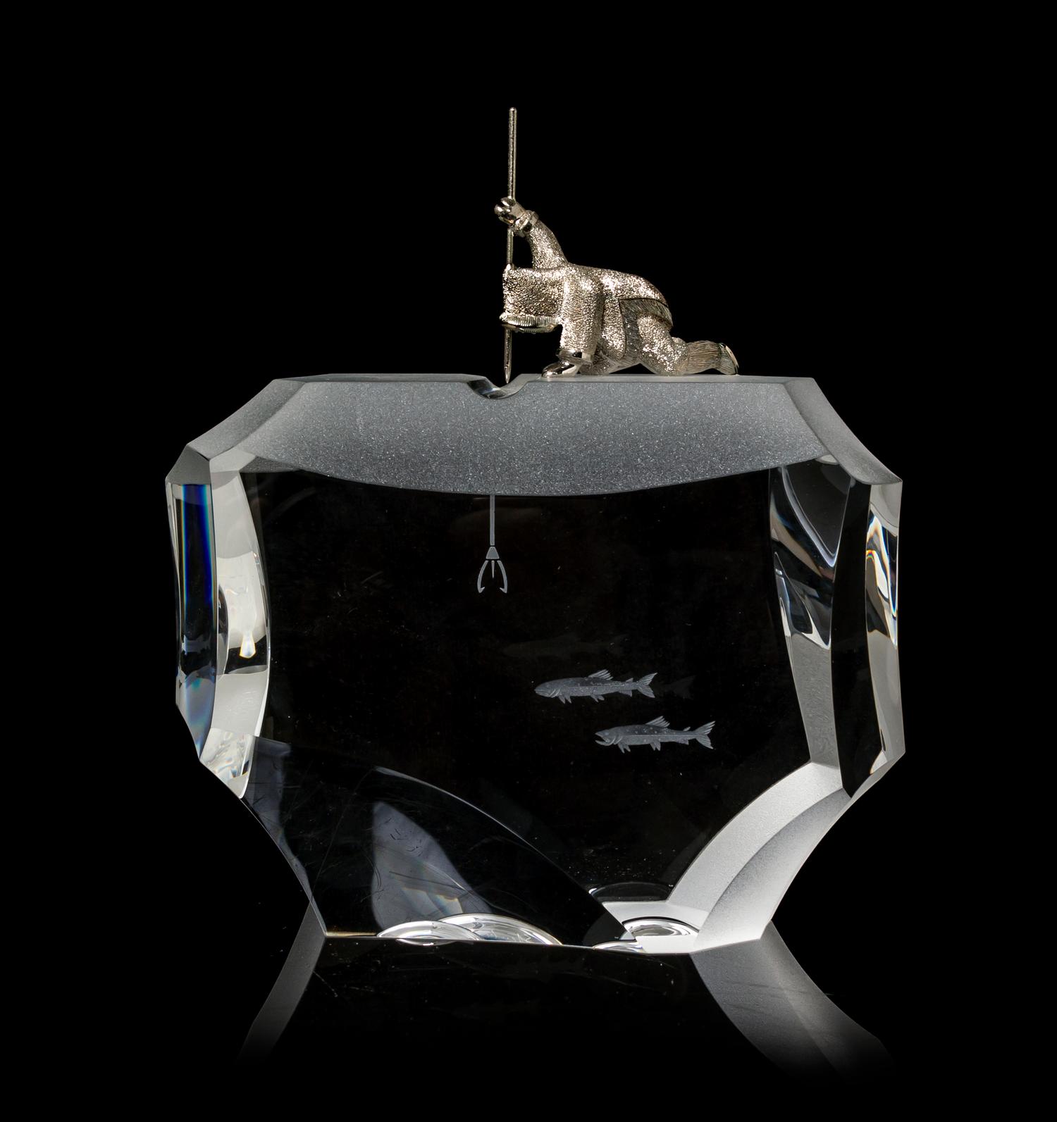 A Steuben Glass and Sterling Silver Sculpture, Height 6 1/2 inches.