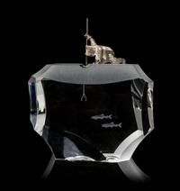 A Steuben Glass and Sterling Silver Sculpture, Height 6 1/2 inches.