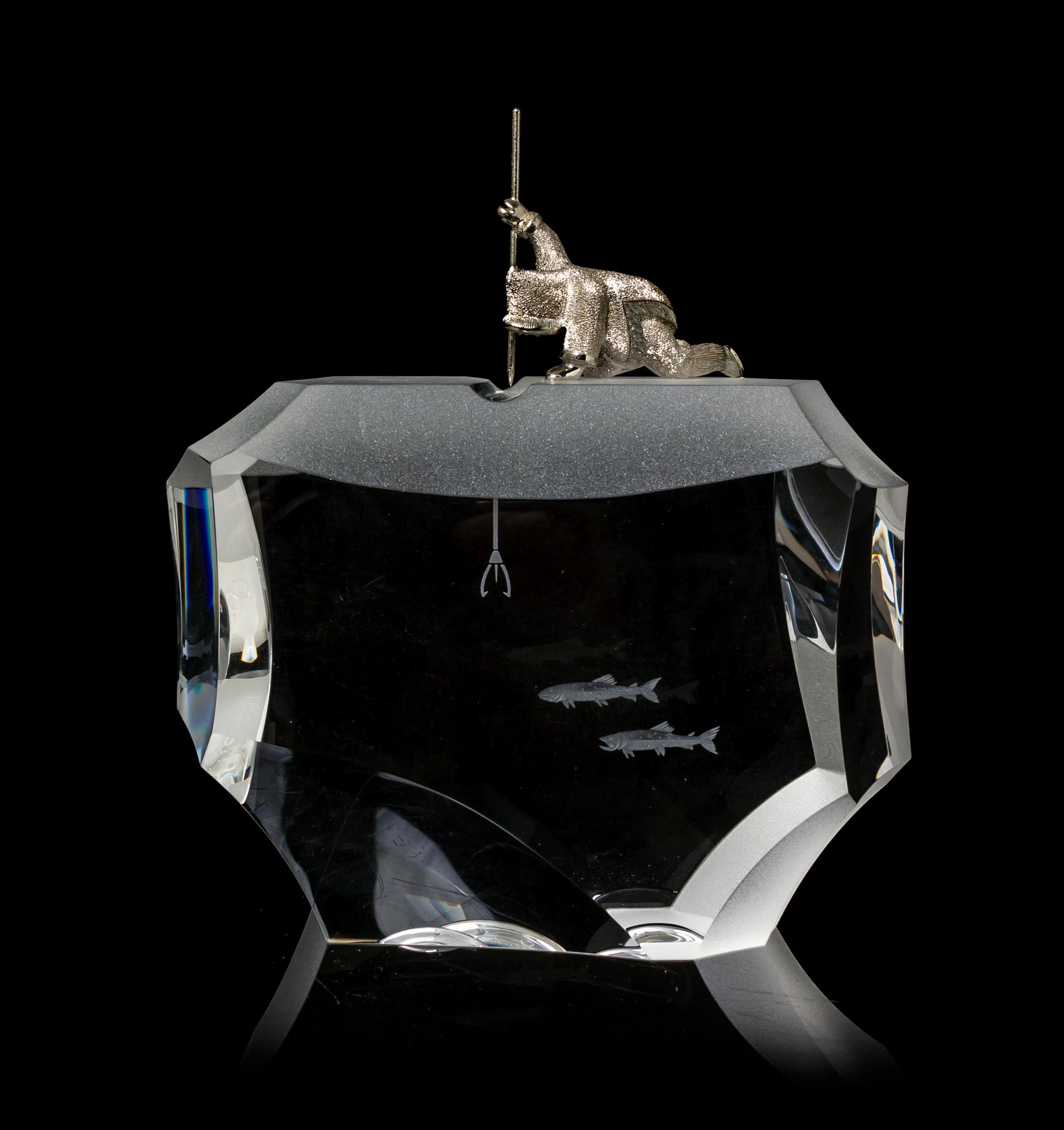 A Steuben Glass and Sterling Silver Sculpture, Height 6 1/2 inches.