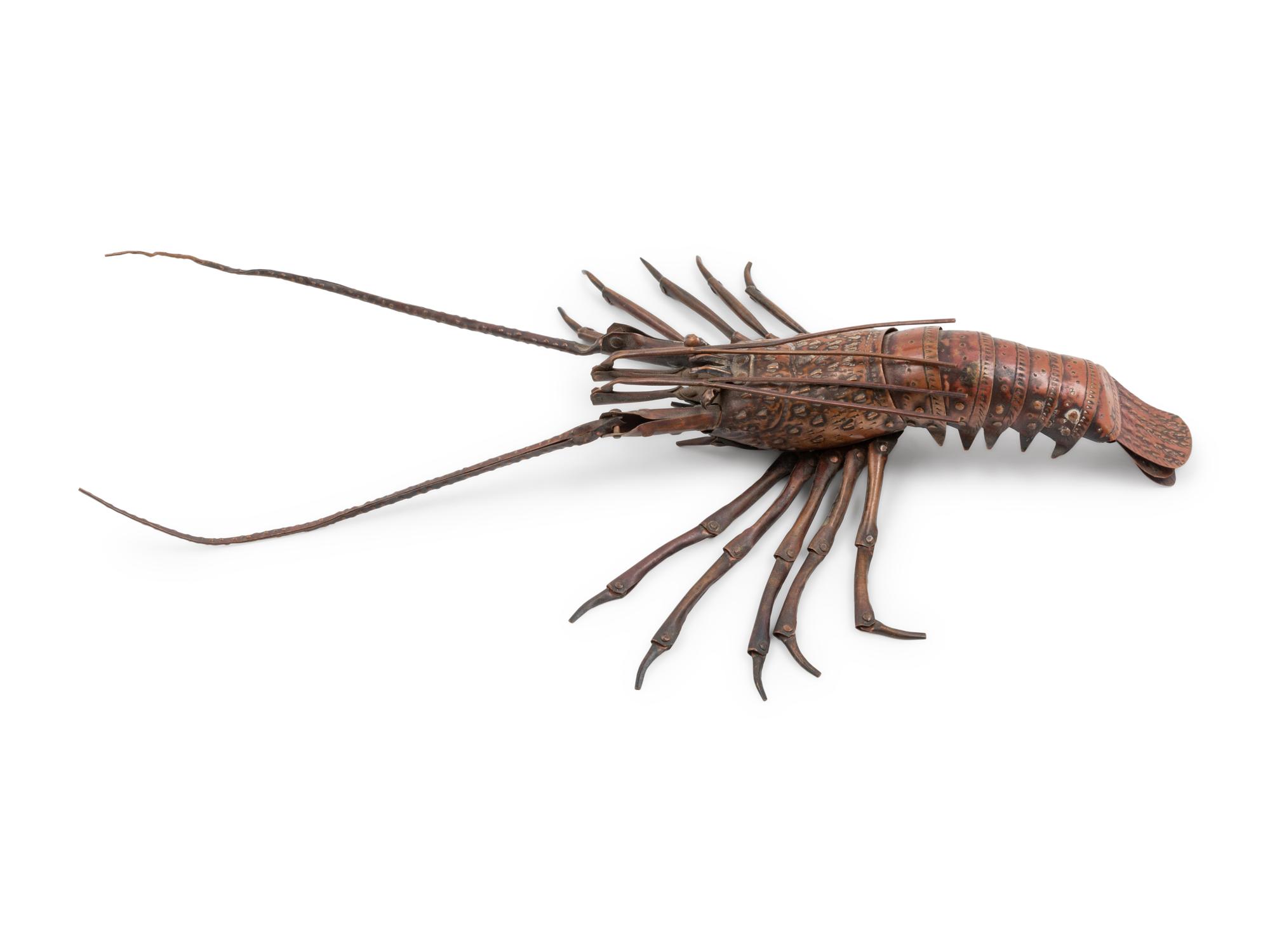 A Japanese Bronze Articulated Okimono of an Ebi (Spiny Lobster)