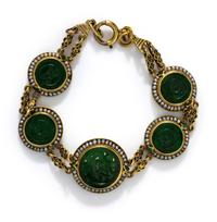 ANTIQUE, JADE, SEED PEARL AND ENAMEL BRACELET