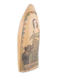A Scrimshaw Tooth with Polychrome Portrait of a Woman and Dog
