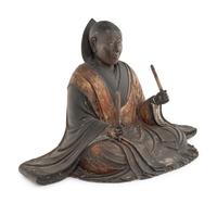 A Japanese Gilt and Painted Wood Figure of a Seated Priest