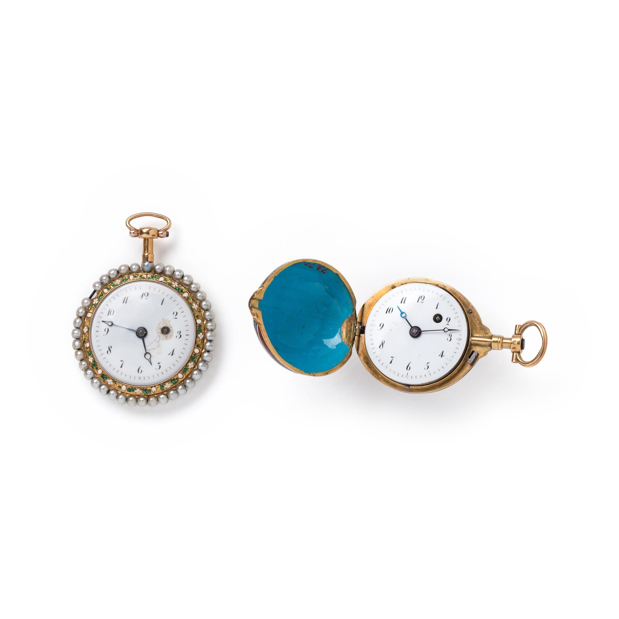 COLLECTION OF YELLOW GOLD AND ENAMEL POCKET WATCHES