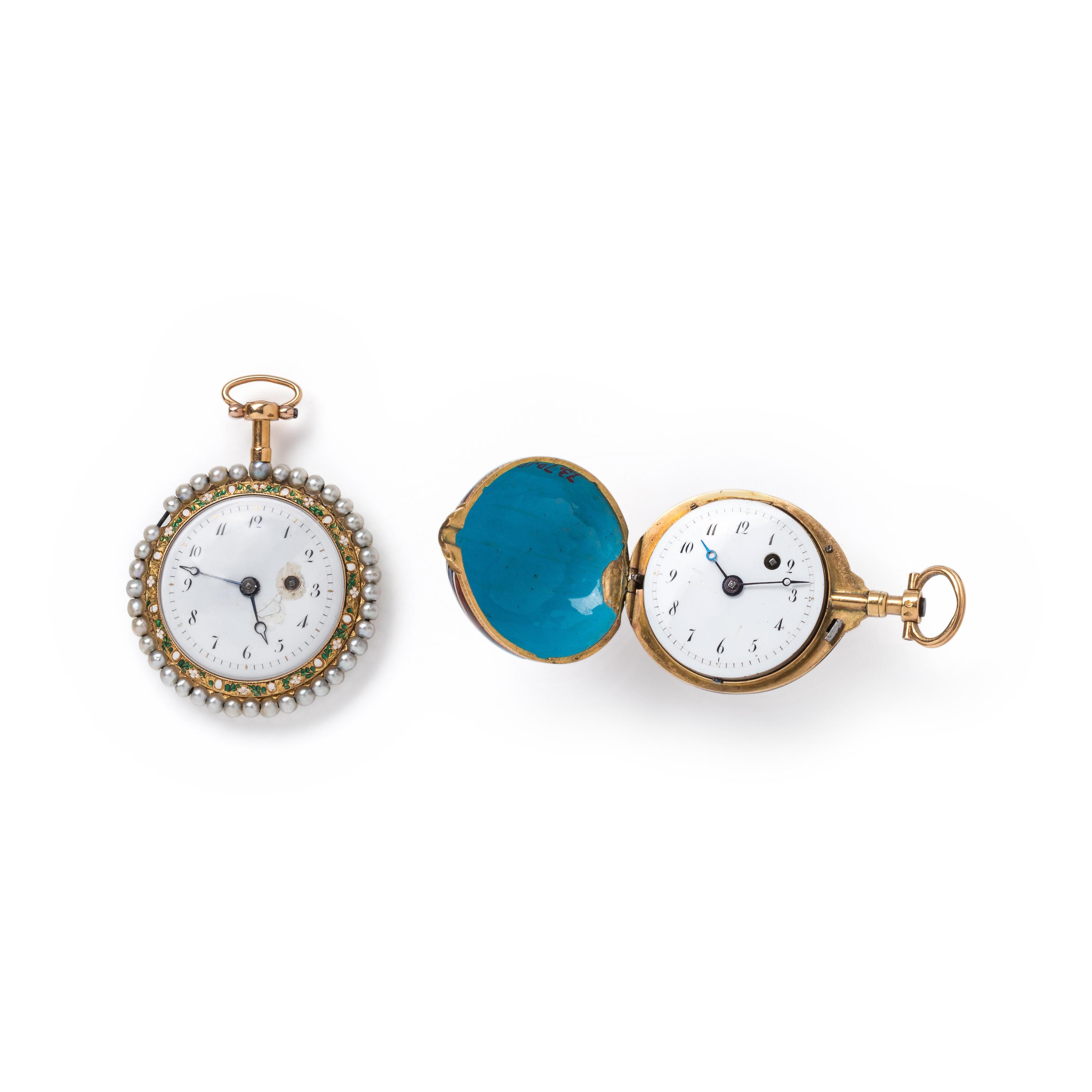 COLLECTION OF YELLOW GOLD AND ENAMEL POCKET WATCHES
