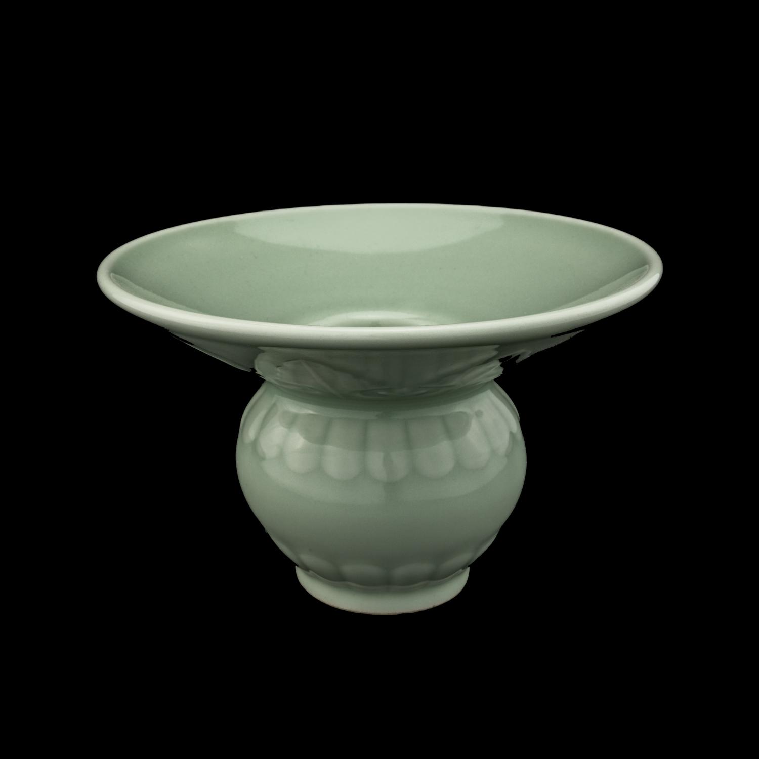 A Chinese Incised Celadon Glazed Porcelain Spittoon