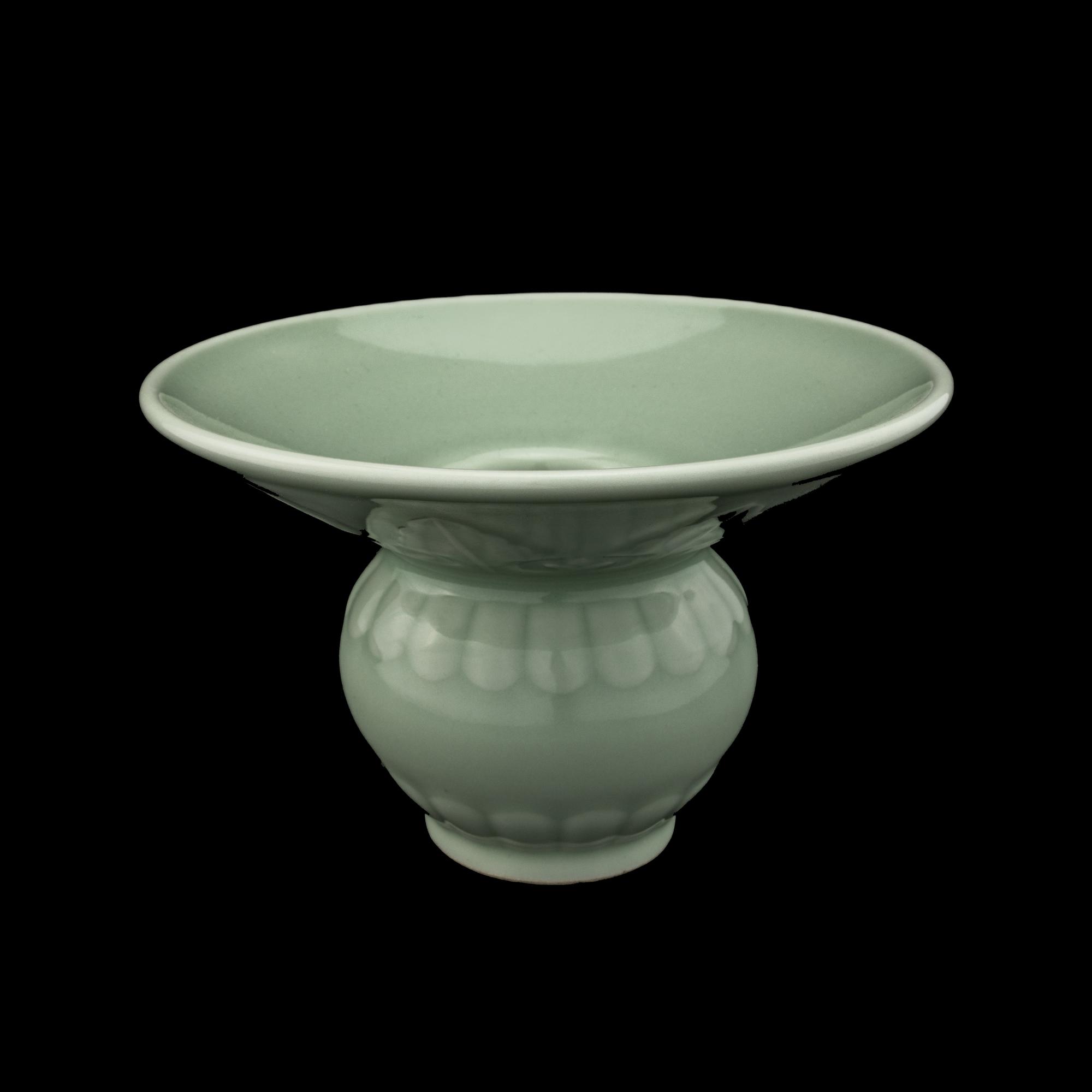 A Chinese Incised Celadon Glazed Porcelain Spittoon