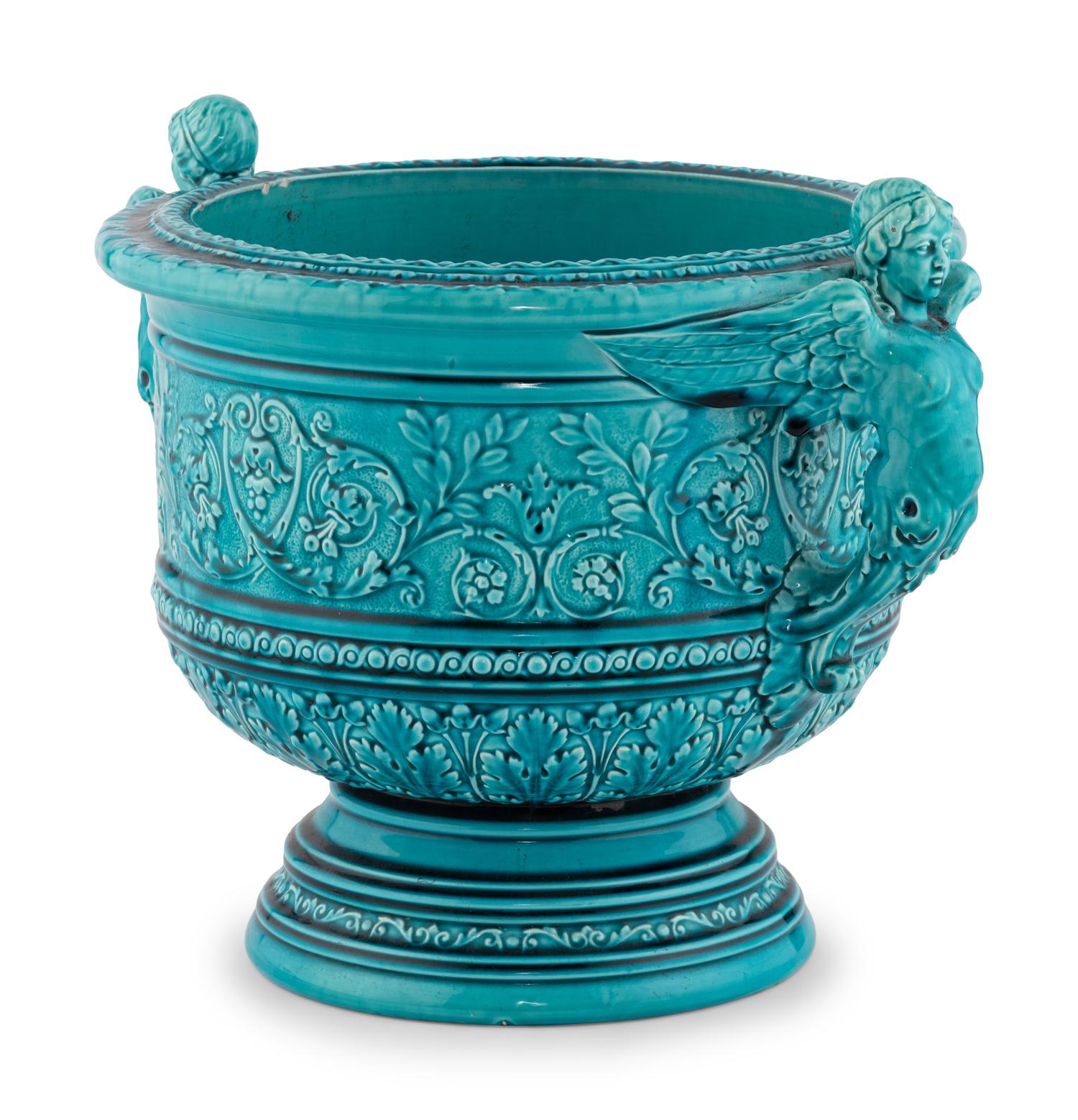 A Continental Turquoise Glazed Earthenware Jardinière