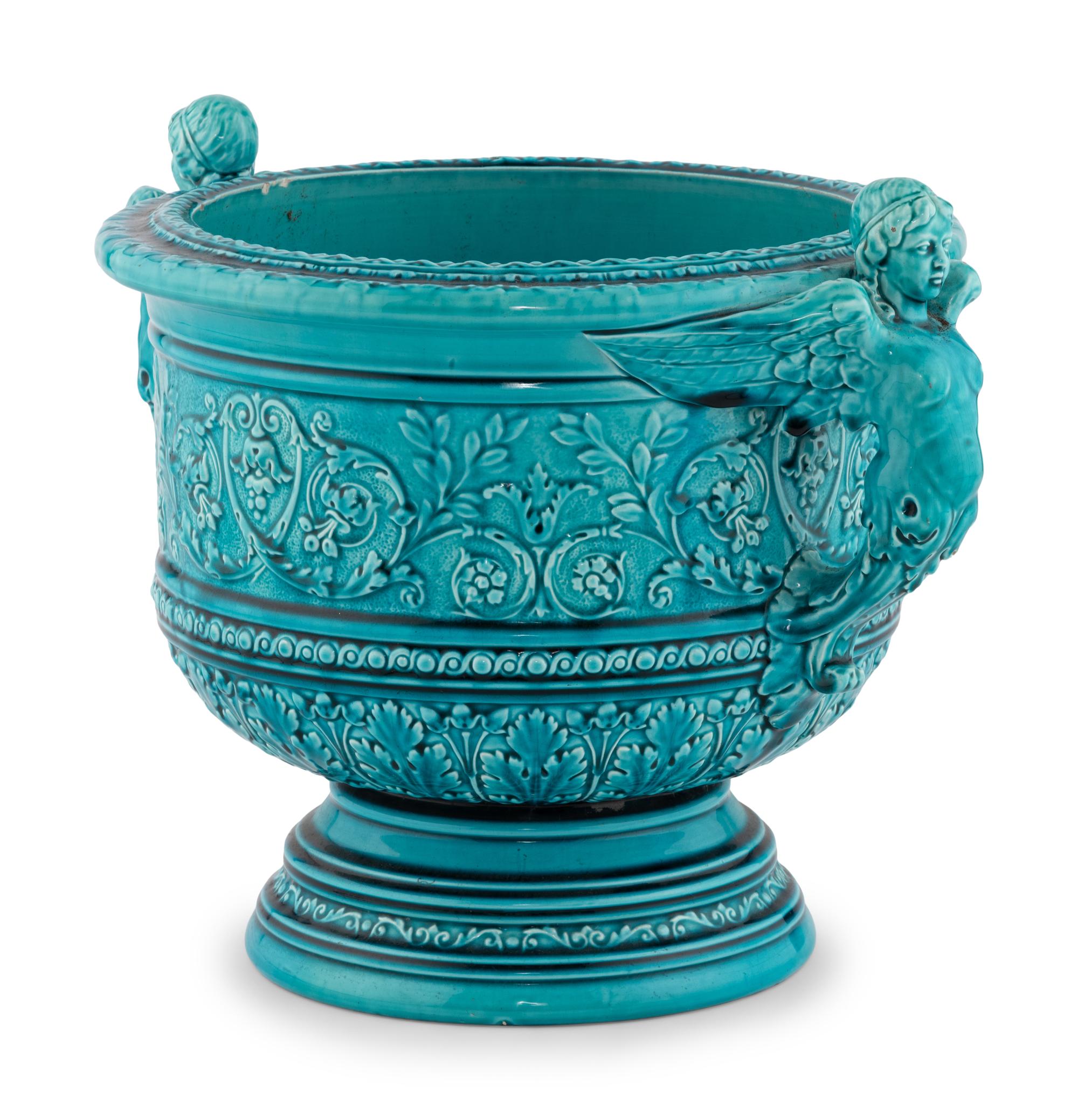 A Continental Turquoise Glazed Earthenware Jardinière