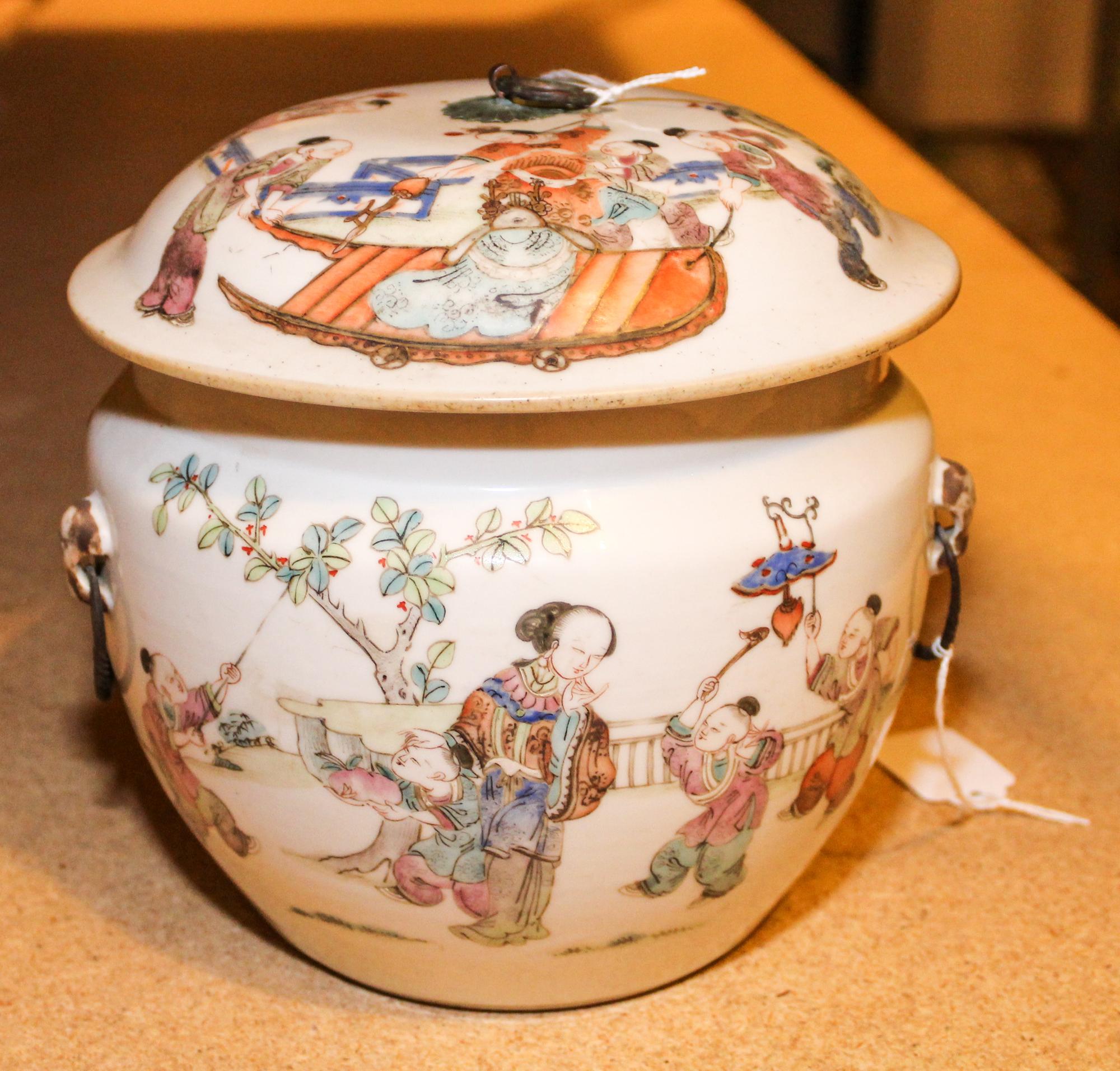 A Chinese Covered Vessel. Height 7 3/4 inches.
