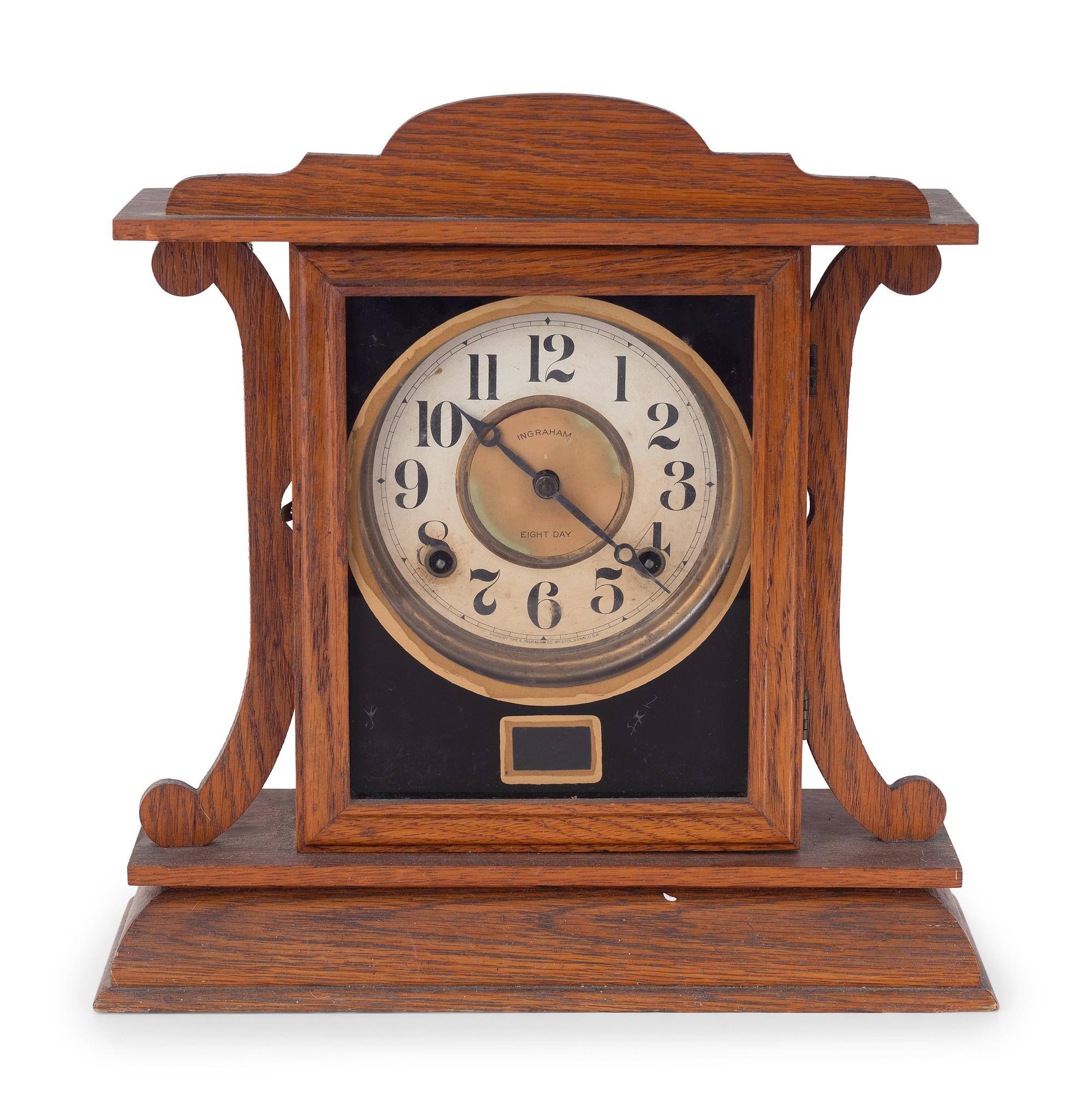 A Central Scientific Co. Scale, an Ingraham Eight-Day Movement Mantle Clock and Framed Salesmen Samples of Blue Grass Axes