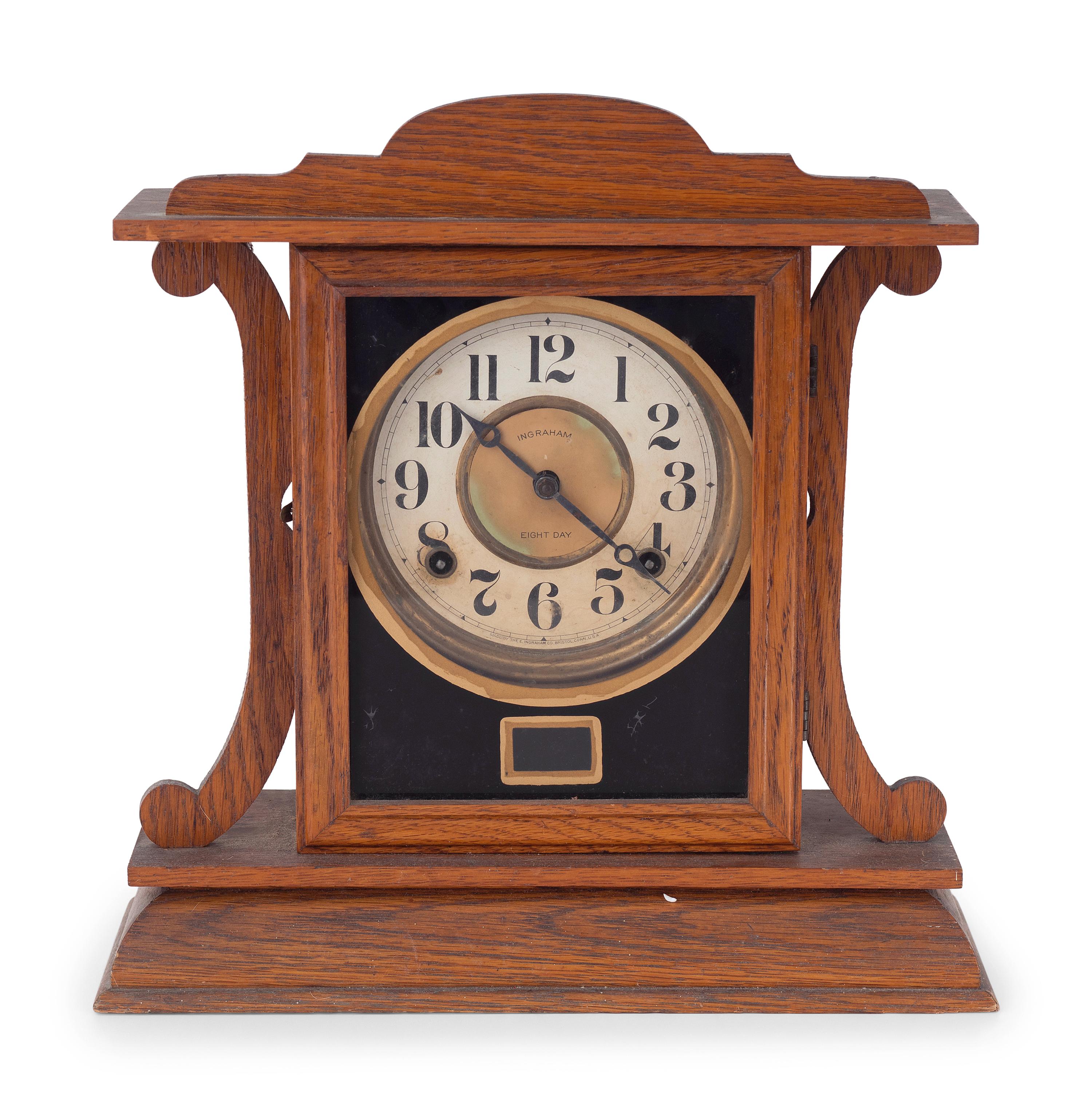 A Central Scientific Co. Scale, an Ingraham Eight-Day Movement Mantle Clock and Framed Salesmen Samples of Blue Grass Axes