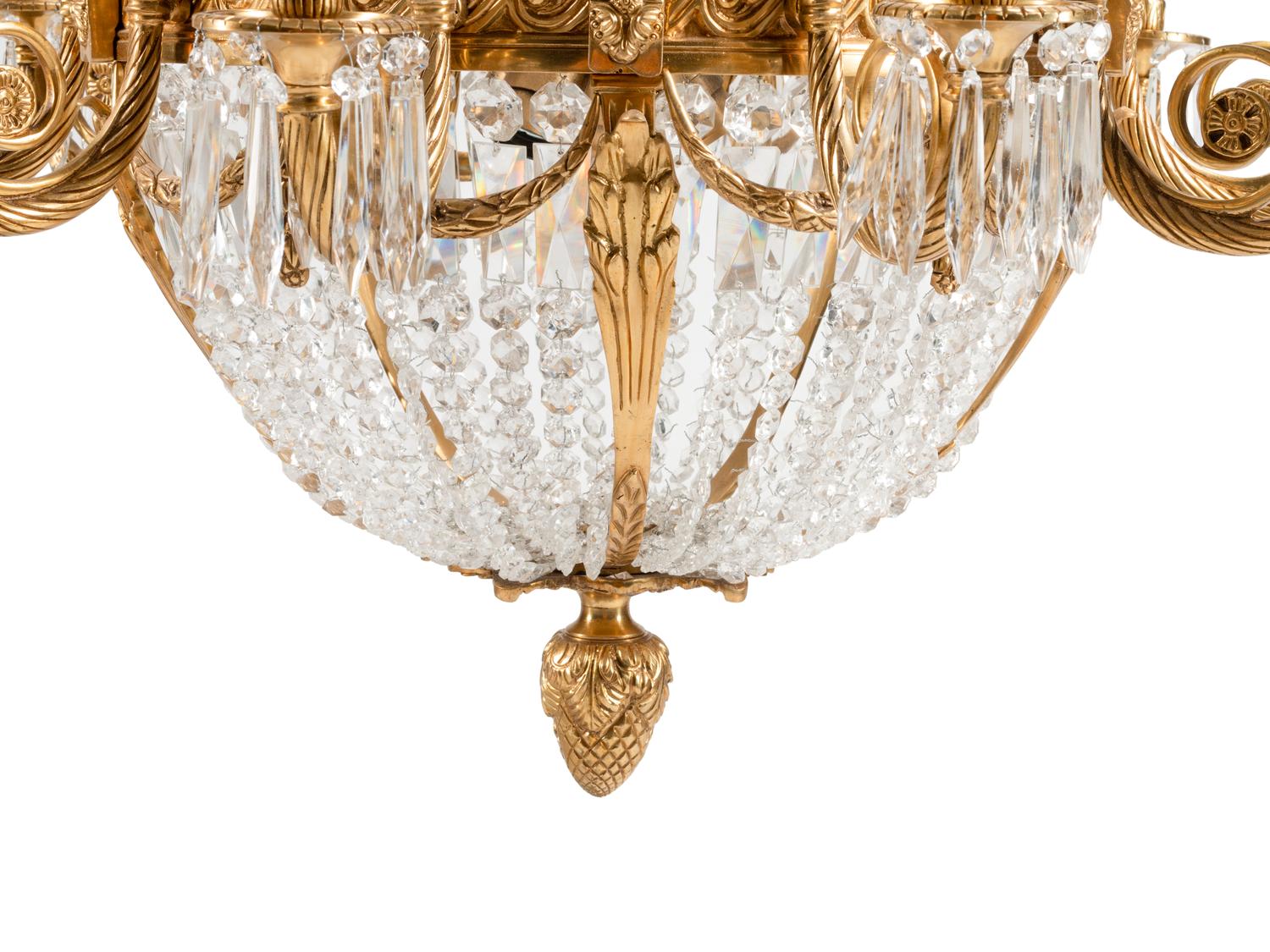 A Pair of French Neoclassical Style Gilt Bronze Chandeliers